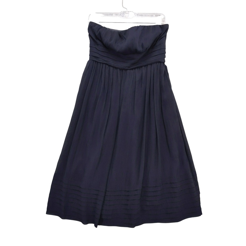 J. Crew Strapless Dress Silk Chiffon Navy Blue Pleated Hem Sz 4 Party Event HOCO